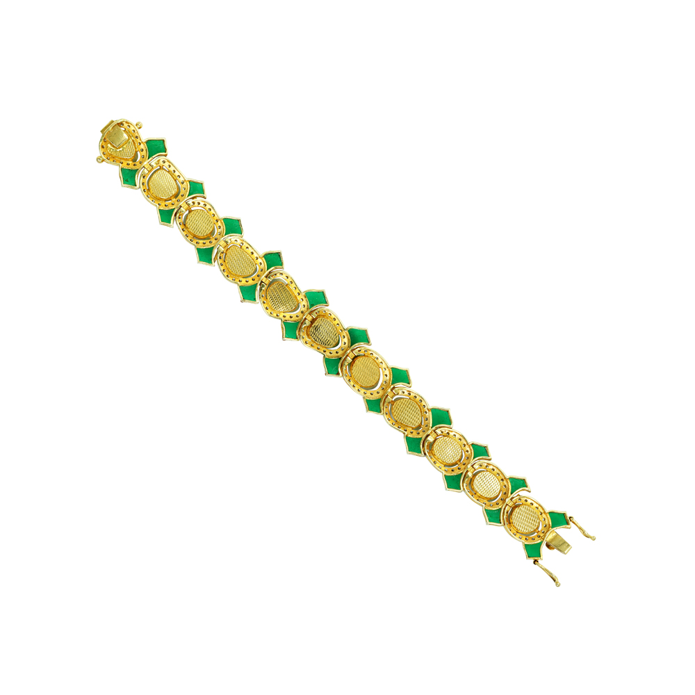 Polki and Green Stone Bracelet with Full-Cut Diamond Frames